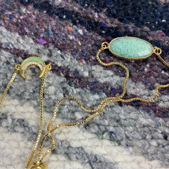 Armcandy Gold Tone Brass Moon Amazonite Bracelet Set of 2 in Box - Picture 7 of 10